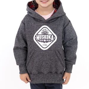 Muskoka Bear Wear Grey Hooded Sweatshirt Hoodie Youth XL Plaid Hood
